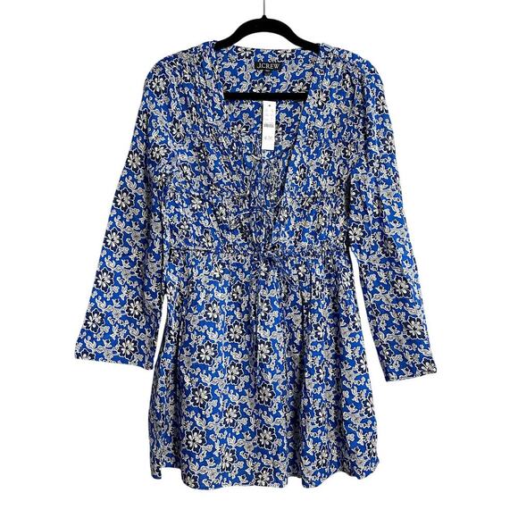 J. Crew Tiered Tie Front Floral Beach Dress NWT Size S Cobalt Blue - Picture 1 of 13